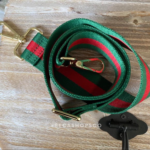Red & Green Web Canvas Handbag Strap Replacement Guitar Strap - Picture 3 of 7